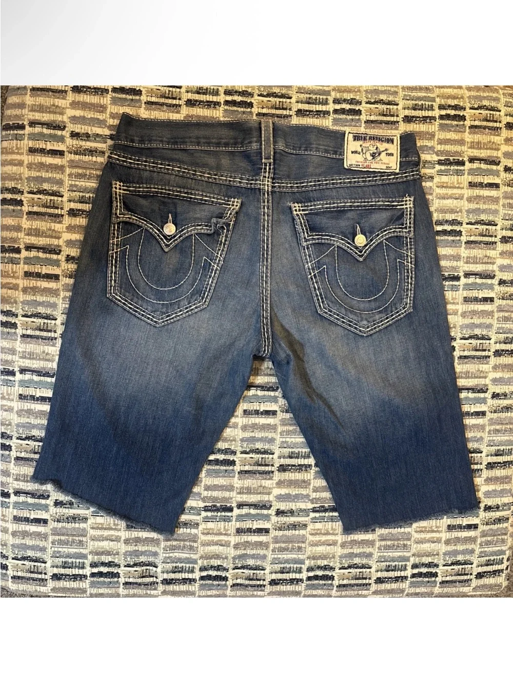 True Religion Men's Blue Distressed Jean Shorts